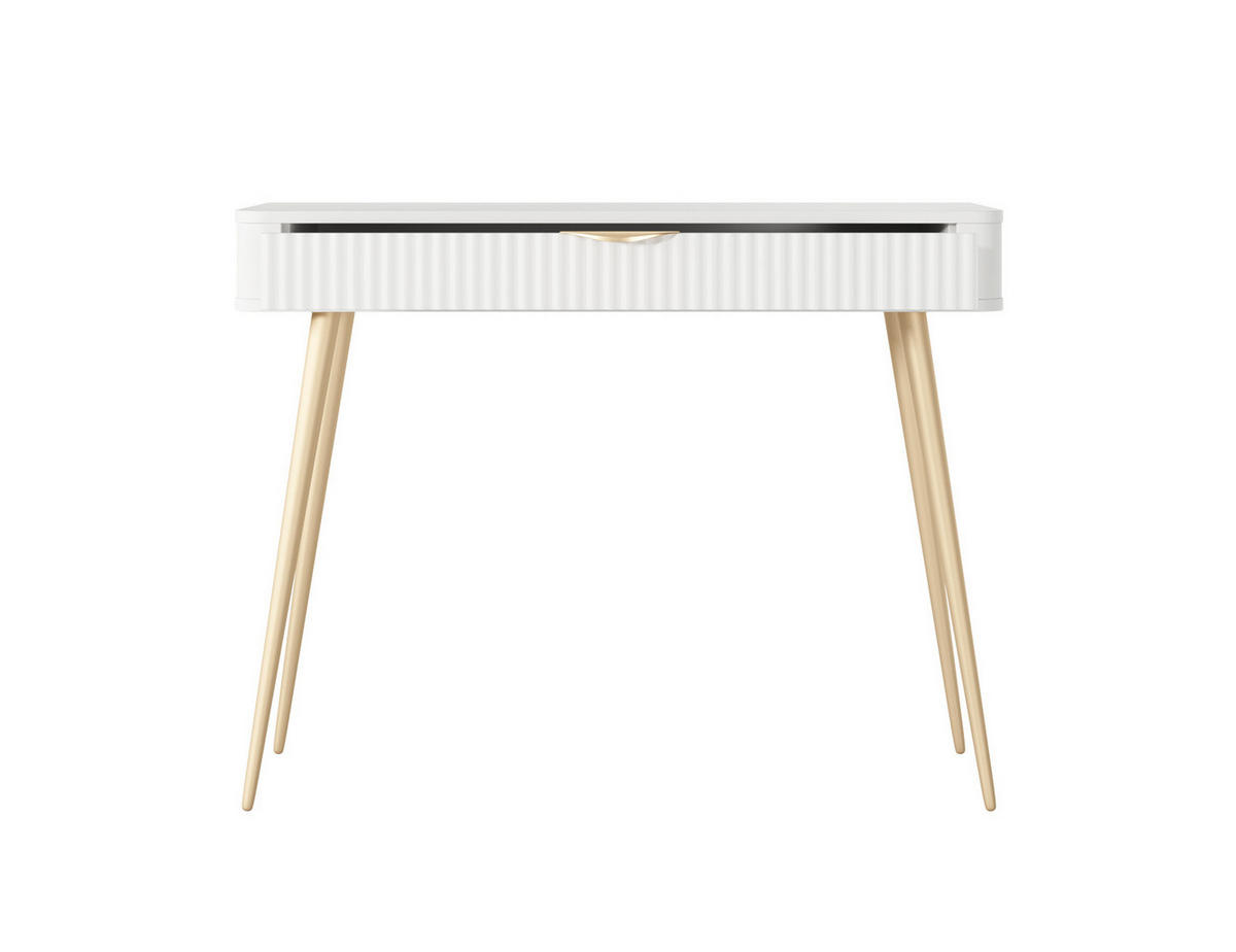 KONSOLENTISCH Flore 100 cm Weiß / Gold - mit geriffelter Schublade - Gelb/Goldfarben, Holz/Holzwerkstoff (38/100/78cm) - Ravio