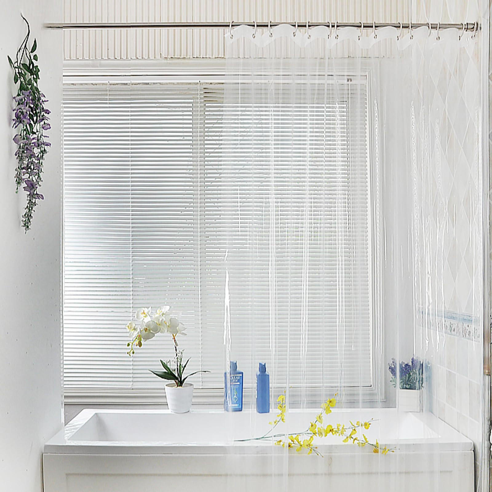 DUSCHVORHANG transparent fürs Badezimmer wasserdicht EVA schimmelresistent mit Haken - Transparent, Kunststoff (180/180cm) - MCBOSON