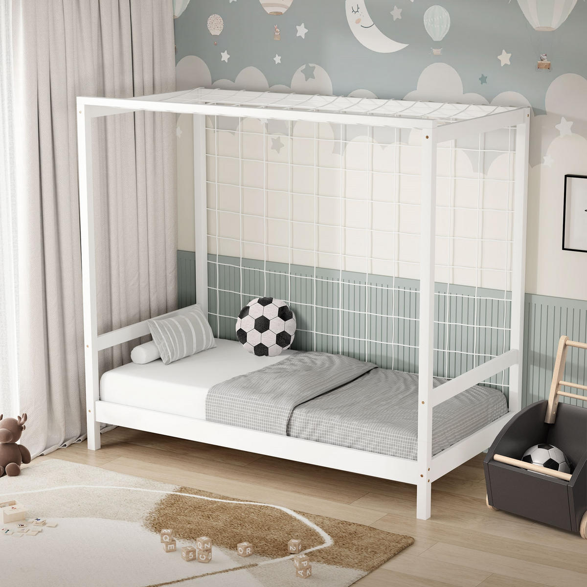 KINDERBETT Fußballtor 80x160 cm Weiß - Weiß, Holz (80/160cm) - ML-DESIGN