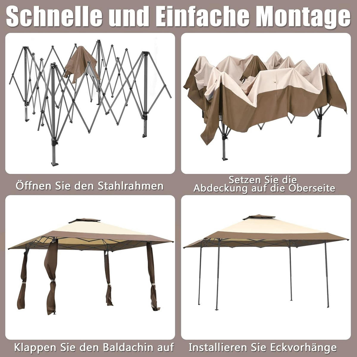 PAVILJONG Brun - Brun, Textil (395/284/395cm) - COSTWAY