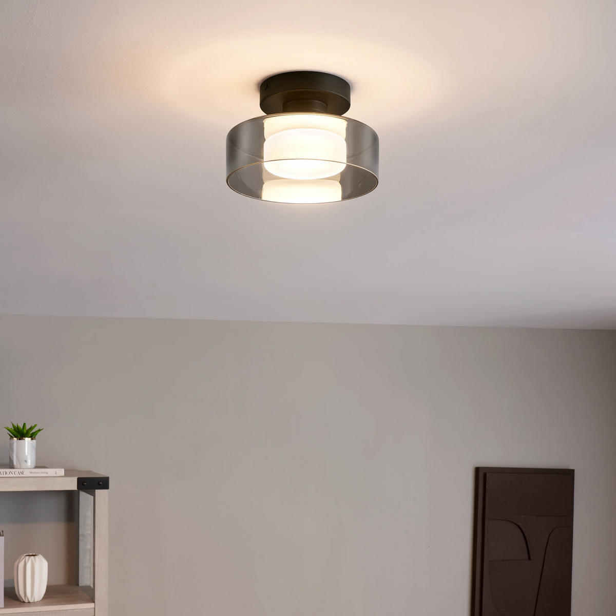 WANDLEUCHTE Valdo, Schwarz und rauchgrau, 14cm - Schwarz, Glas (20/7/14cm) - KOSILUM