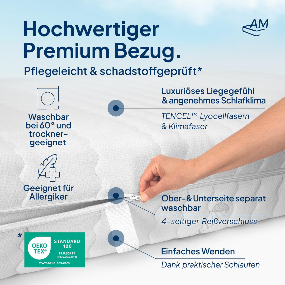 TASCHENFEDERKERNMATRATZE 1000 Federn 180/220 cm H3 - 24cm Höhe & Tencel Bezug - Weiß, Textil (180/220cm) - AM Qualitätsmatratzen