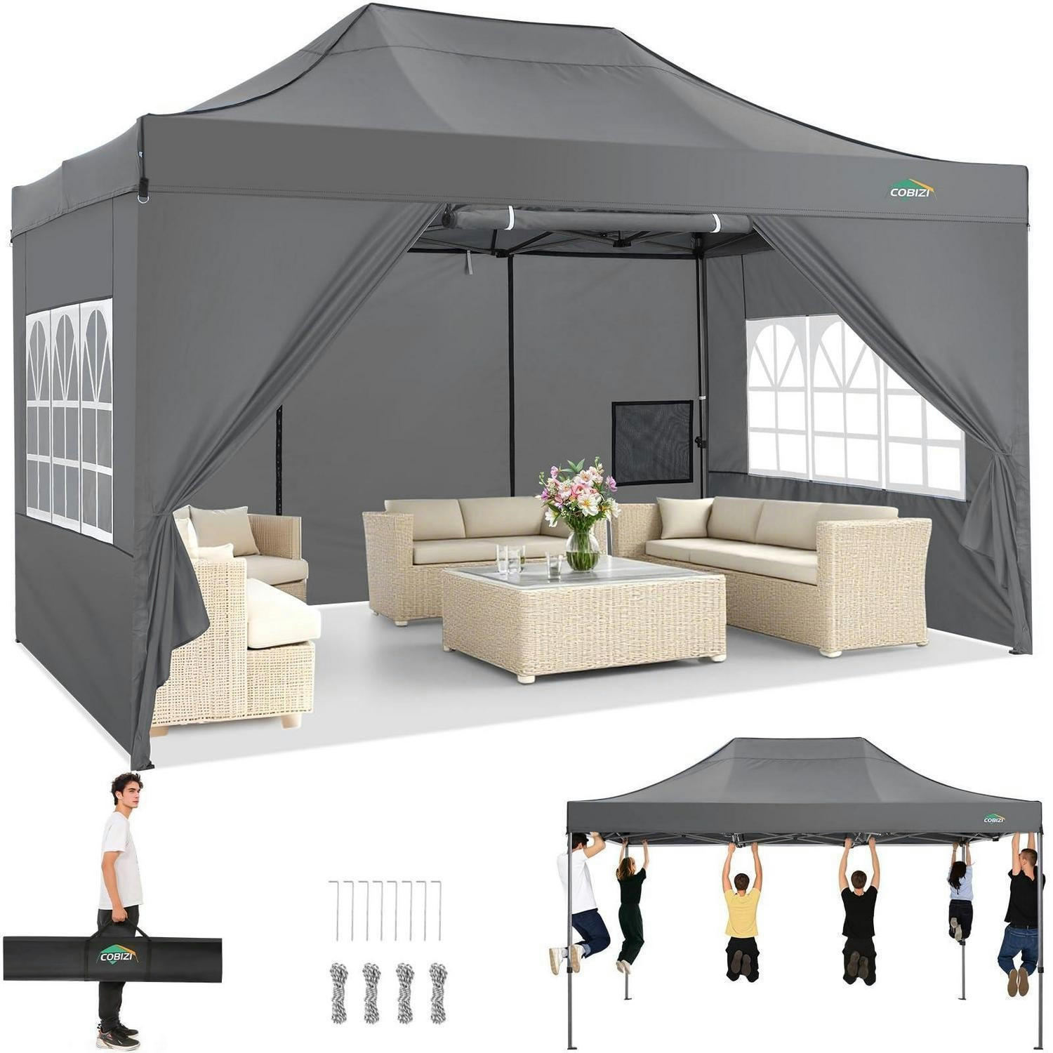 FALTPAVILLON 3x4.5m Grau mit 4 Seitenteilen - Grau, Metall (300/330/450cm)