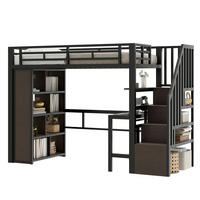 HOCHBETT 90/200 cm Schwarz aus Metall mit Schreibtisch und LED-Lichtleiste - Schwarz, Metall (90/200cm) - OKMYHOME