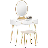 SCHMINKTISCH Kosmetiktisch mit Hocker 2 Schubladen 1 Lippenstiftraster MDF Weiß - Weiß, Holzwerkstoff (40/136/80cm) - HOMCOM