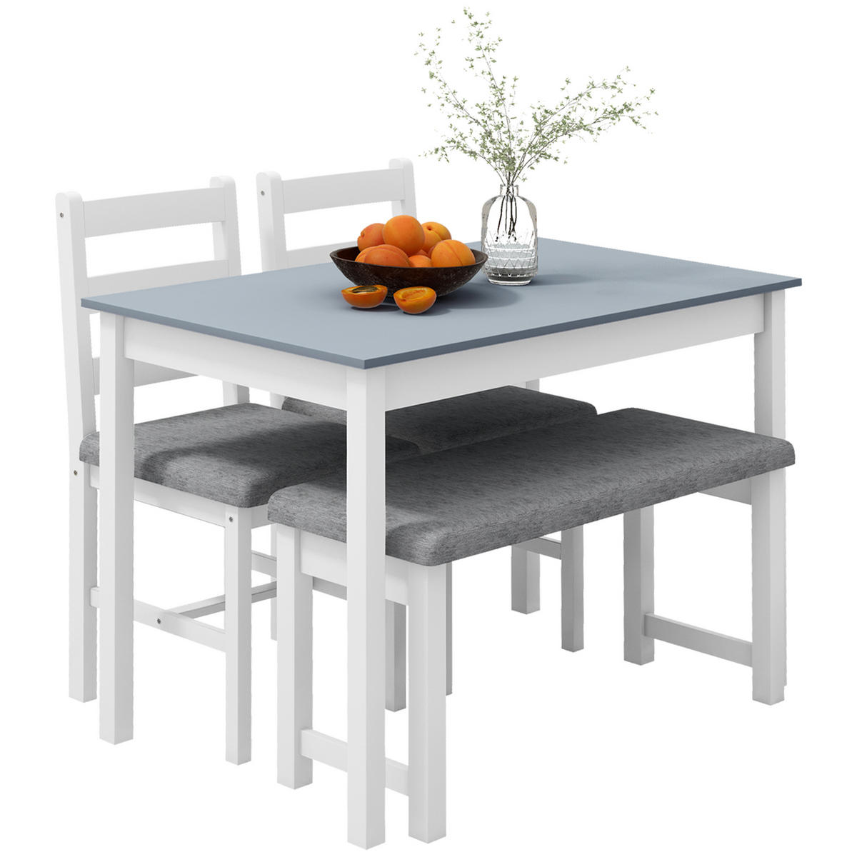 ESSZIMMER-SET, 4-teilig Tisch+Hocker+2 Stühle, grau-weiß - Multicolor, Holz (65/75/108cm) - Vallsero