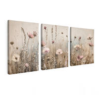 LEINWANDBILD 3er Set Blumen - Beige - Modern - Rosa 180x80 cm - Ecru, Textil (180/80cm) - MuchoWow