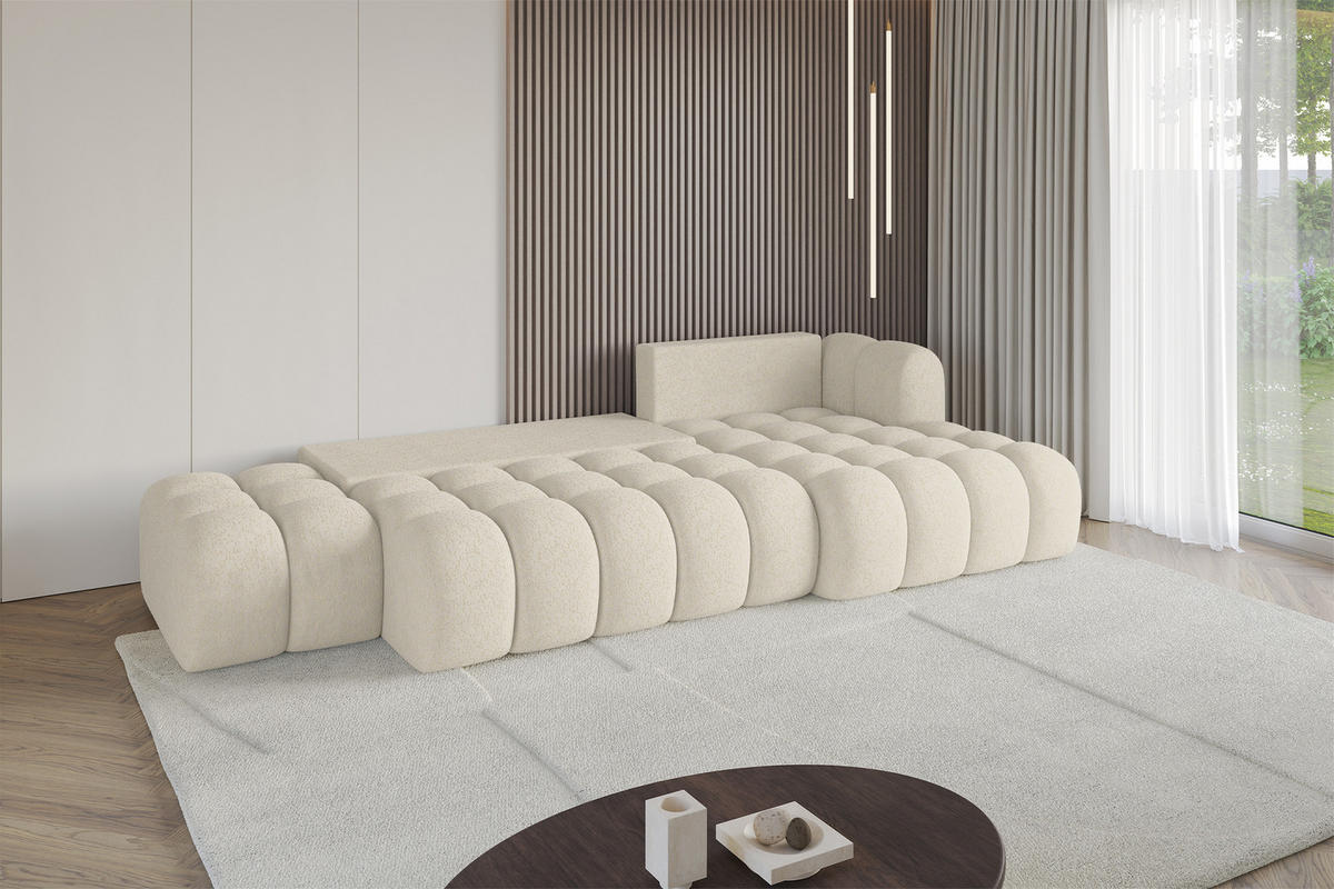 ECKSOFA mit Schlaffunktion Ottomane RECHTS OLEA-L2 321x164x75 Creme Tissu - Creme/Schwarz, Holzwerkstoff/Kunststoff (164/321cm) - ALTDECOR