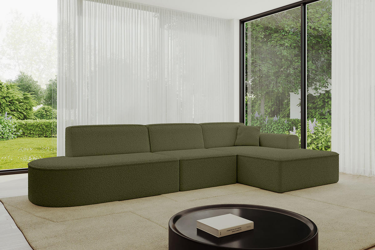 ECKSOFA Ottomane Rechts IREA-L2-v3 - 327x165x77 cm Grün - Platinfarben, Holzwerkstoff/Textil (327/165cm) - ALTDECOR