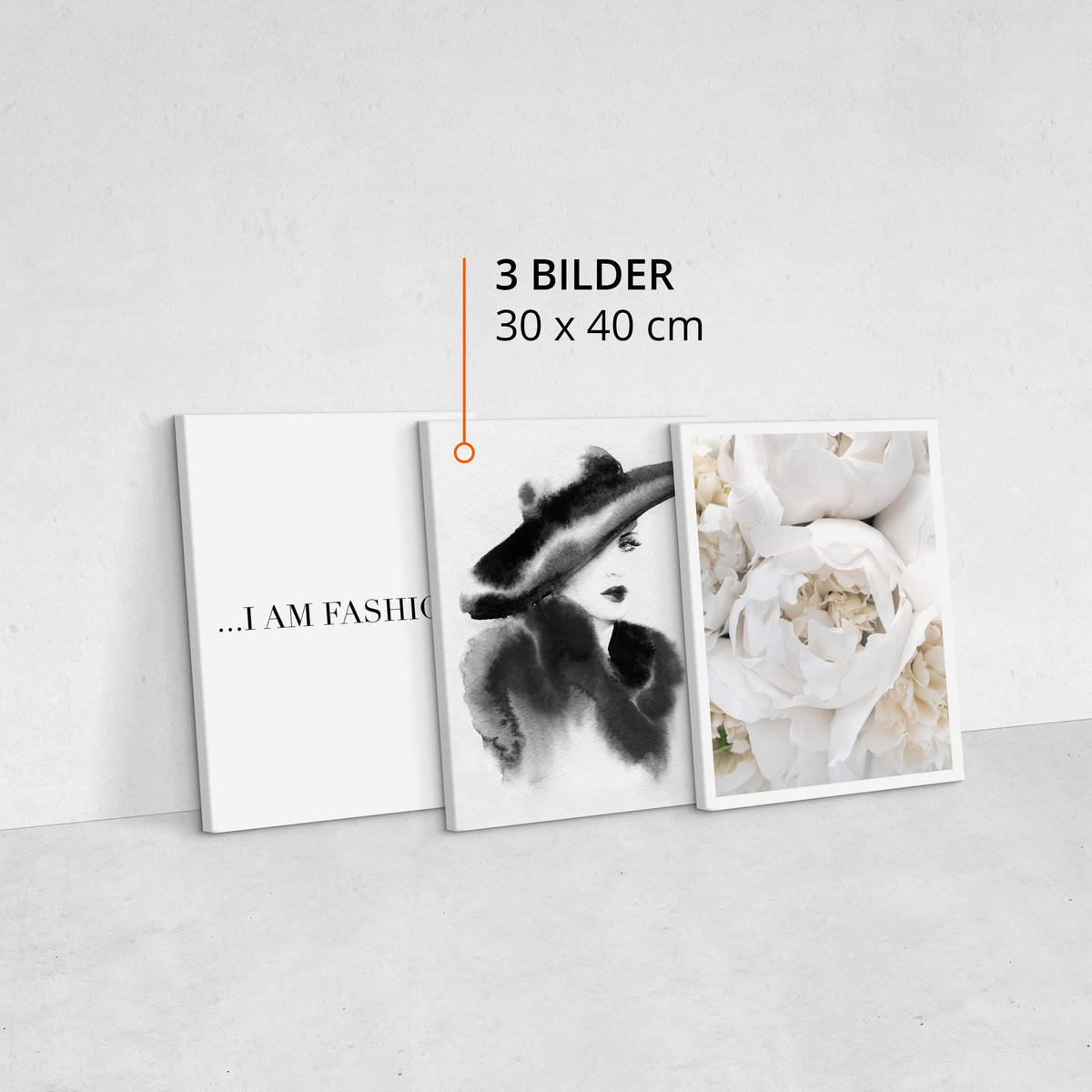 LEINWANDBILDER 3-er Set Blumen 3D Frau - Beige/Schwarz, Textil (90/40cm) - Muralo