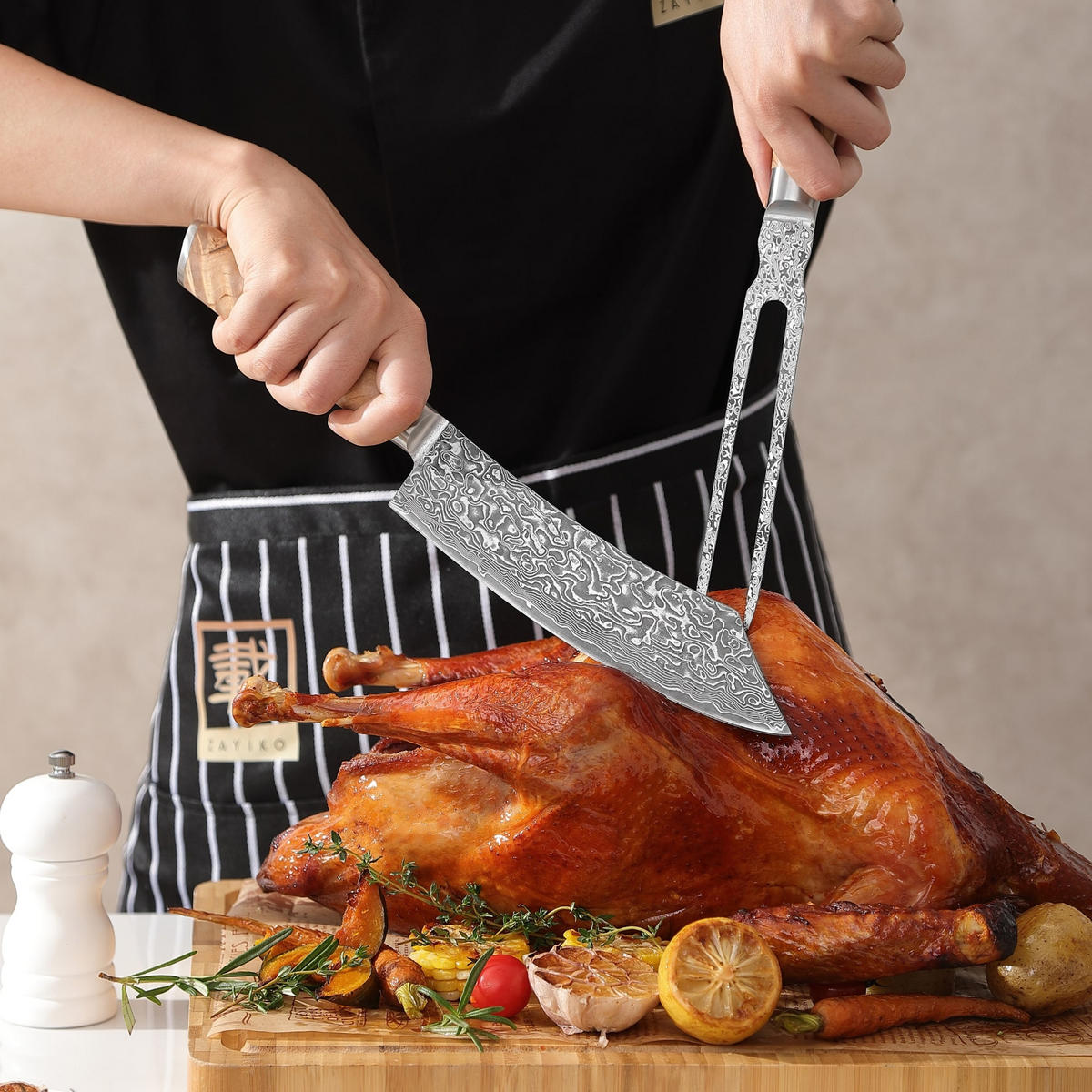 TRANCHIERGABEL 18 cm - Birkefarben, Holz/Metall (32cm) - Zayiko