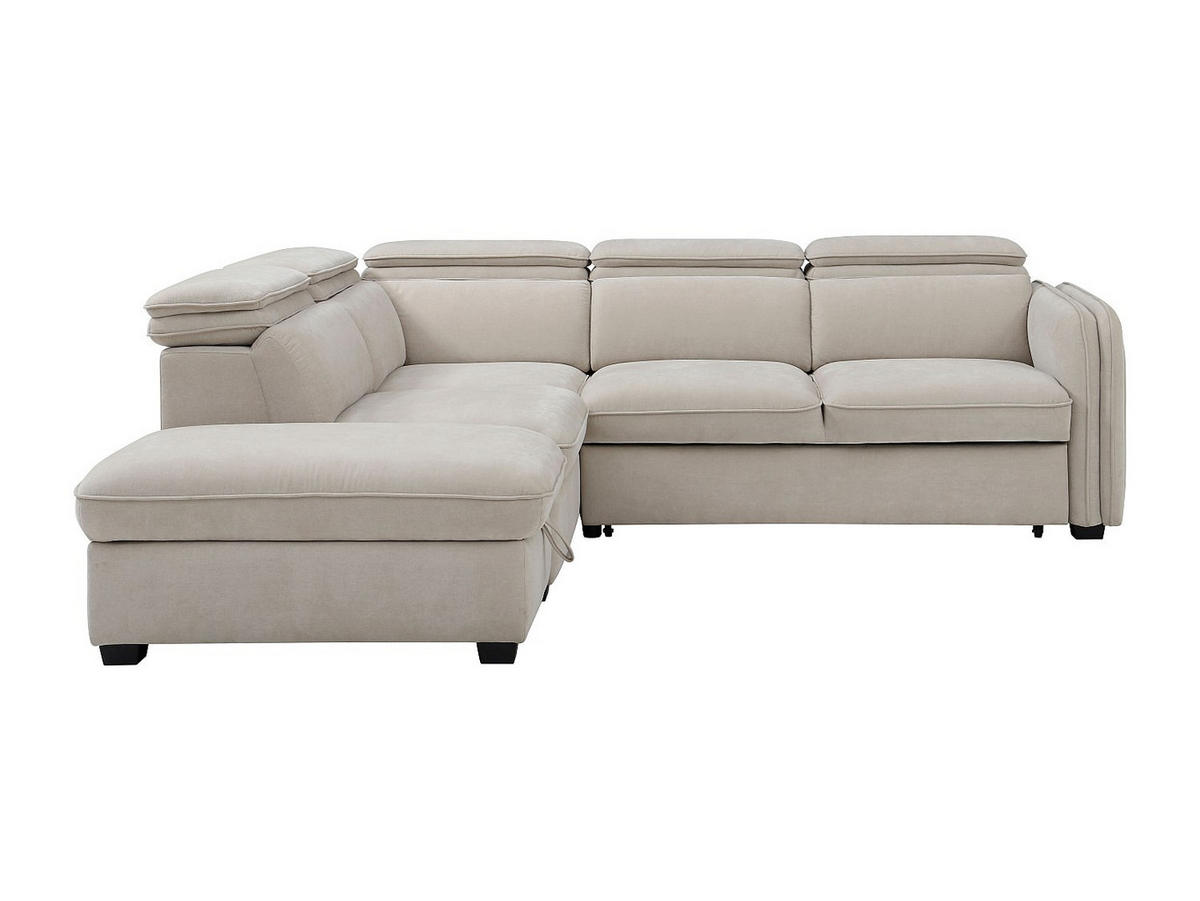 ECKSOFA mit Schlaffunktion und Hocker - Stoff - Beige - BALOTIA - Beige, Textil (255/230cm) - Vente-Unique