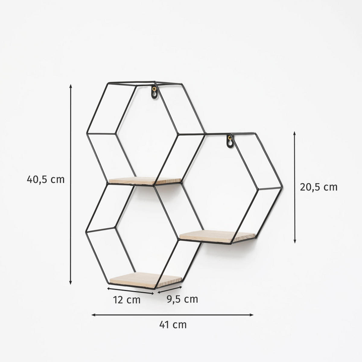 WANDREGAL Dreifaches sechseckiges aus Metall - 40,5 x 41 cm - Schwarz - Schwarz, Metall (41/40.5/10.5cm) - IVOL