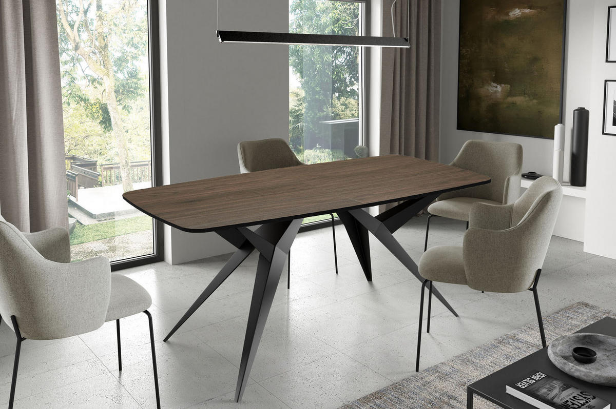 ESSTISCH Trax ausziehbar rechteckig oval, Walnuss Braun 180-260/90/76 - Walnussfarben/Schwarz, Holzwerkstoff/Metall (180/90/76cm) - WFL GROUP