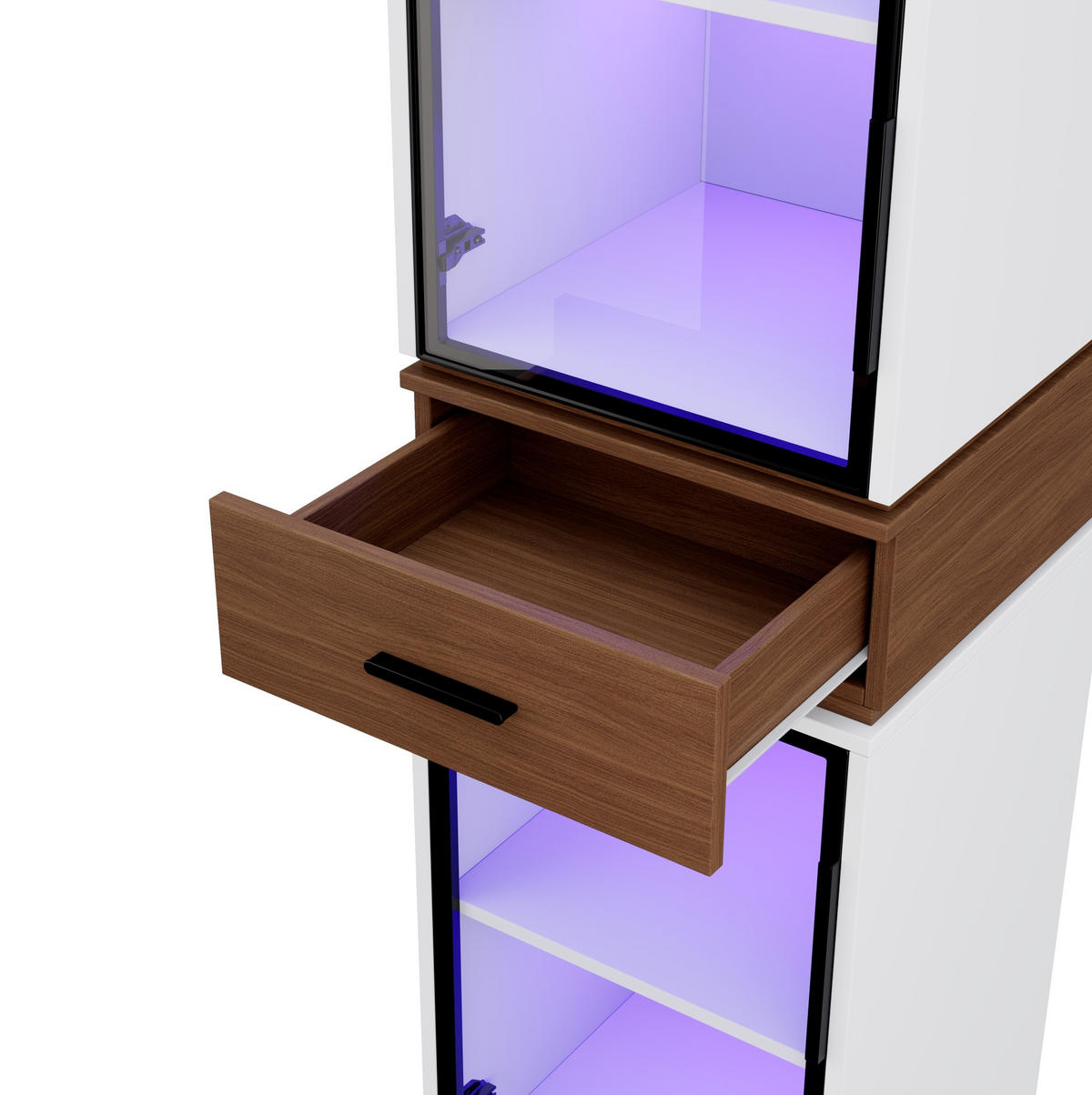 HIGHBOARD mit Glastüren und LED 40/40/200 cm in Weiß mit Schublade - Weiß, Holzwerkstoff (40/200/40cm) - BEAOK