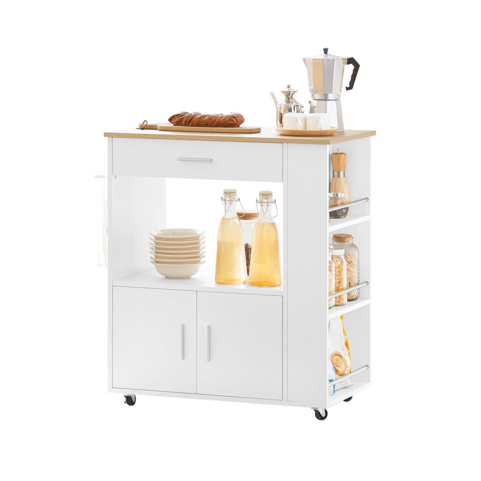 KÜCHENWAGEN mit Arbeitsplatte, Servierwagen, Weiß - Weiß, Holzwerkstoff (82/88/46cm) - SoBuy