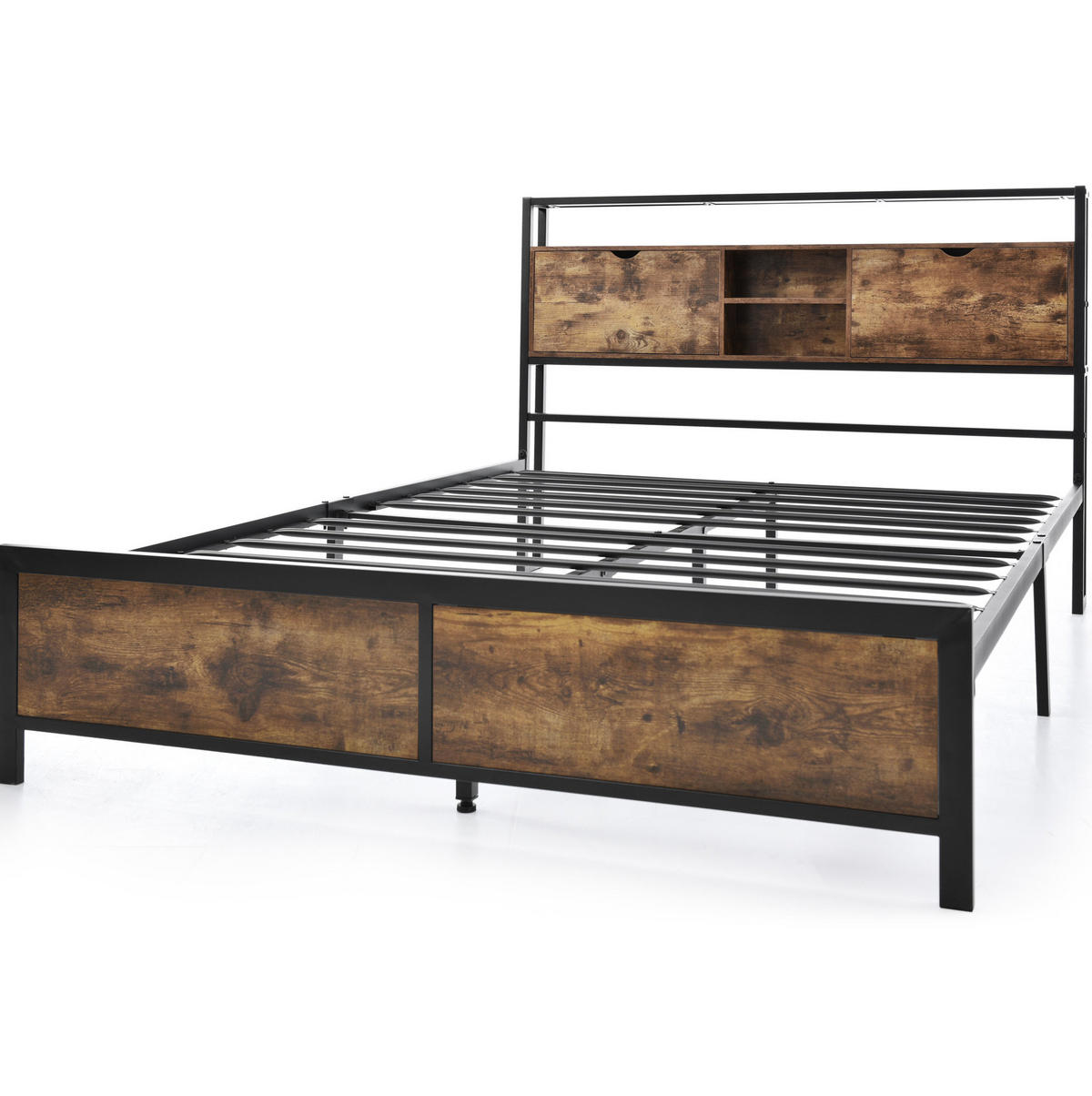 METALLBETT 140/200 cm in Naturfarben mit Stauraum-Kopfteil und Metall-Lattenrost - Naturfarben, Metall (140/200cm) - Flora Grace
