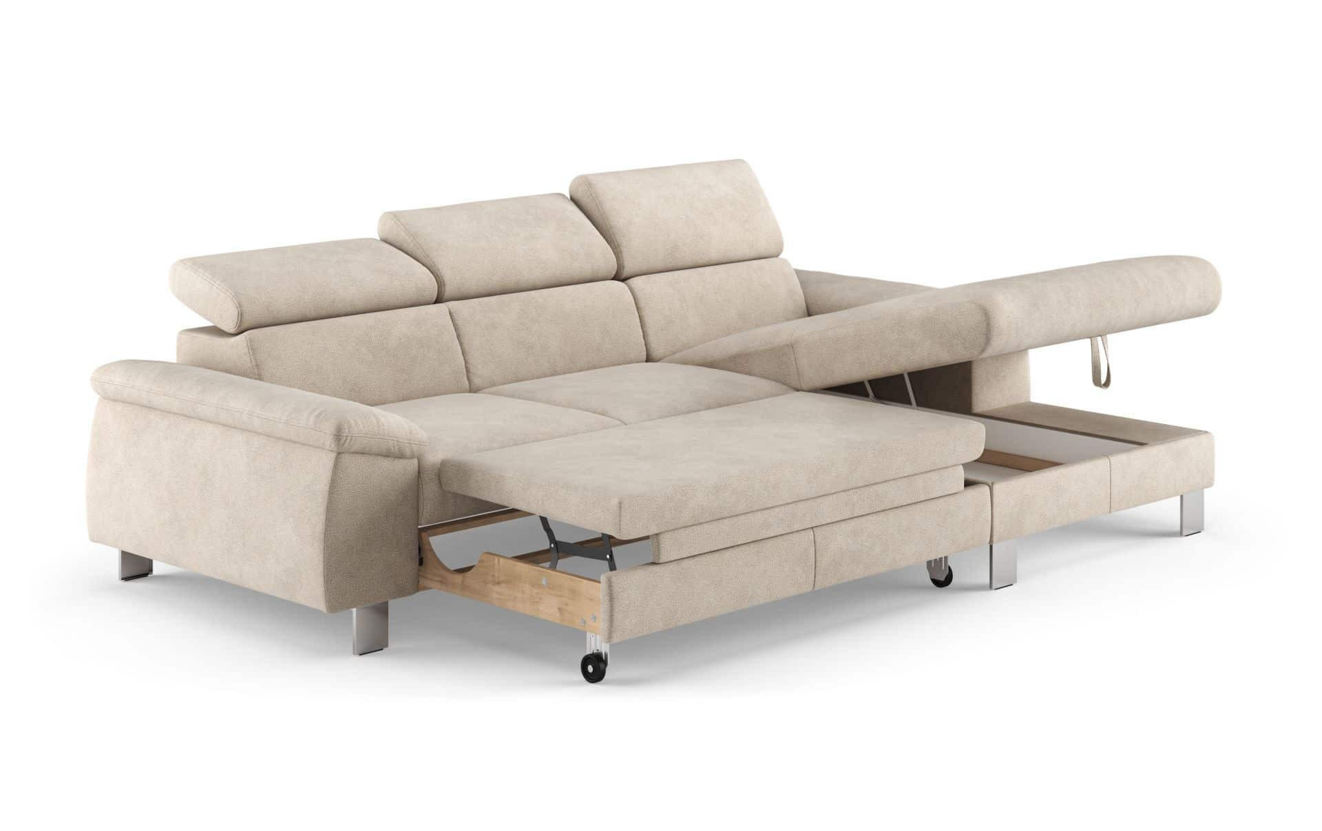 ECKSOFA mit Schlaffunktion und Bettkasten - Chromfarben/Beige, Holz/Textil (166/244cm) - Cotta
