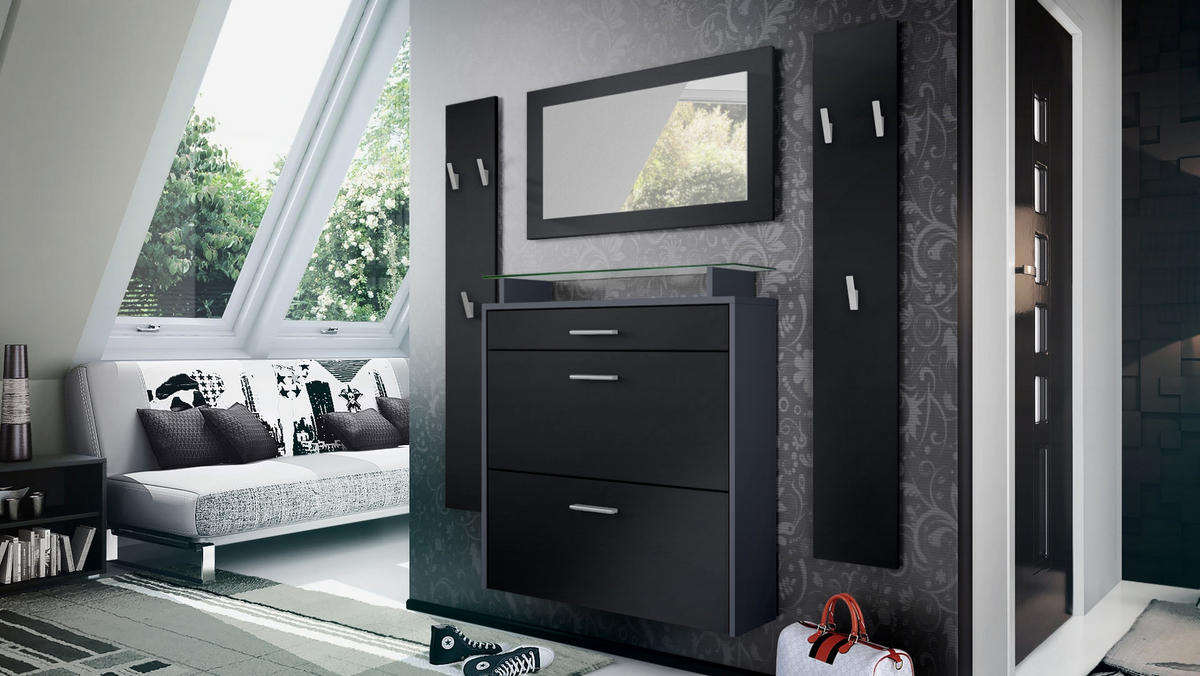 GARDEROBE Malea Fronten in Schwarz matt - Schwarz, Holzwerkstoff (180/180/23cm) - Vladon