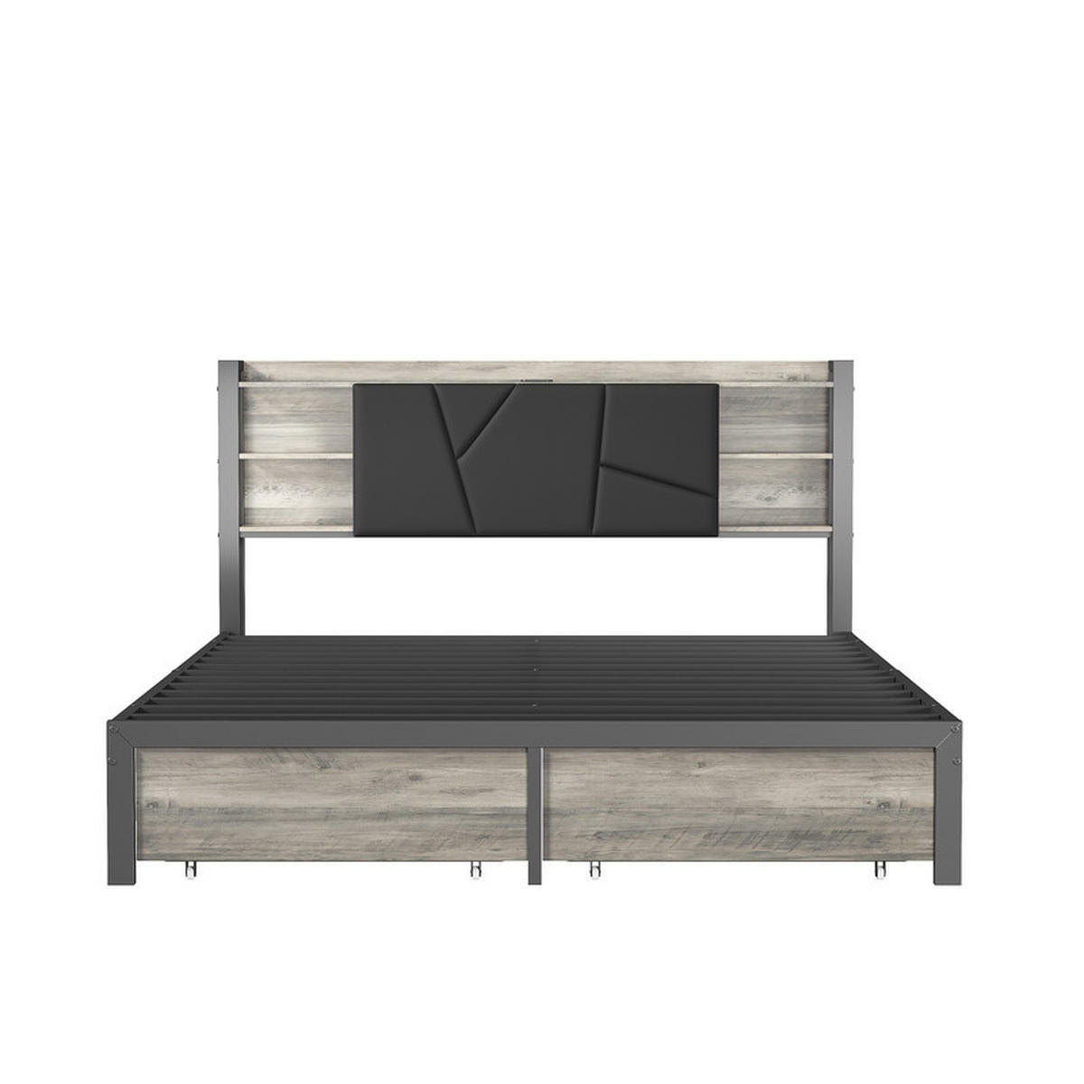 POLSTERBETT 140x200cm, PU, Schwarz, mit LED-Lichtleiste und Schubladen, Lattenrost, ohne Matratze - Schwarz, Holz (140/200cm) - WoodenAura
