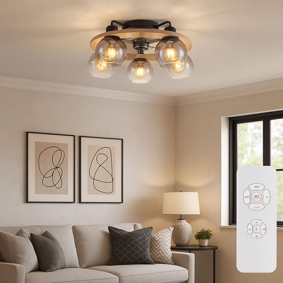 LED DECKENLEUCHTE NARINA Rauchglas Grau - Grau, Holz (55/55/21.5cm) - Globo Lighting