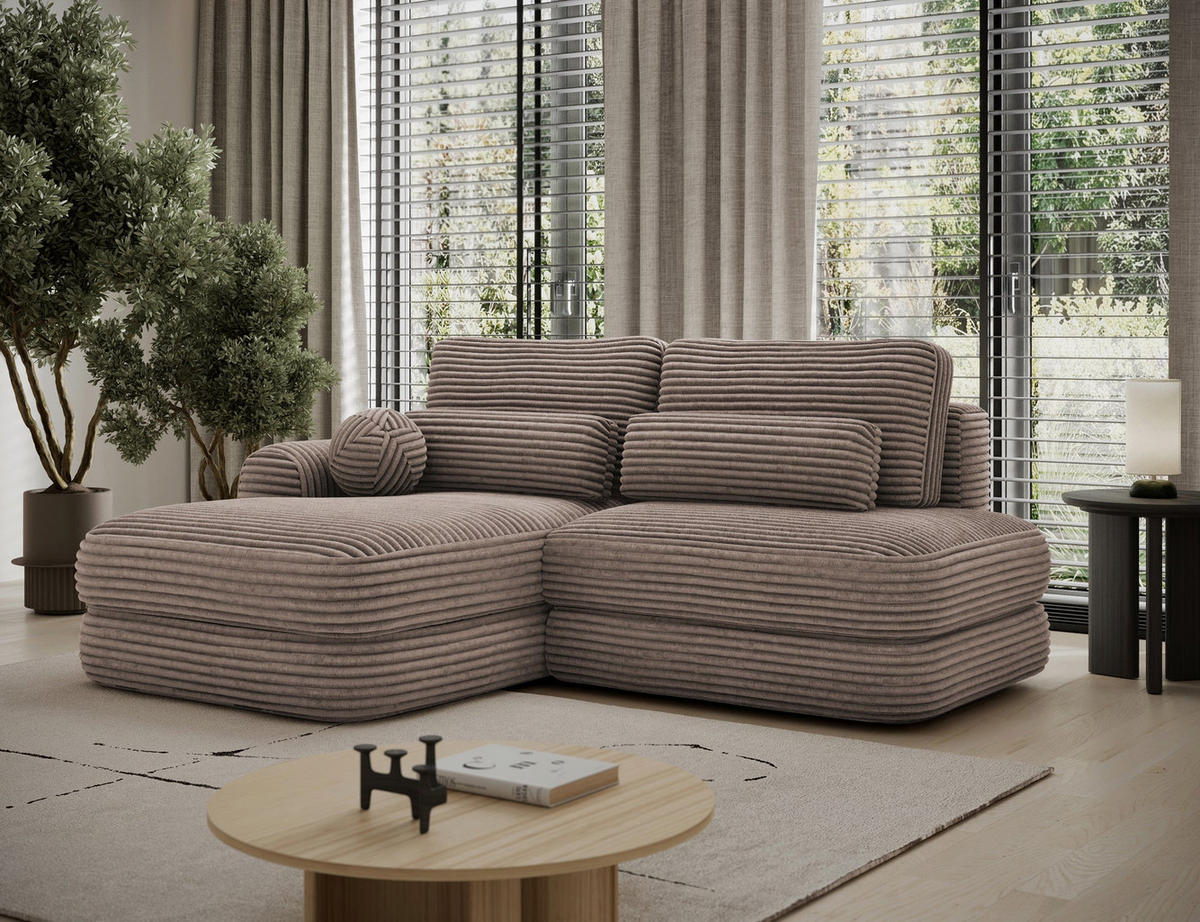 ECKSOFA RIPELI L-Form mit Schlaffunktion & Bettkasten – Modernes 3-Sitzer Sofa, Wellenfederung, 217 × 175 cm - Hellbraun/Schwarz, Kunststoff (217/175cm) - Wohnideebilder