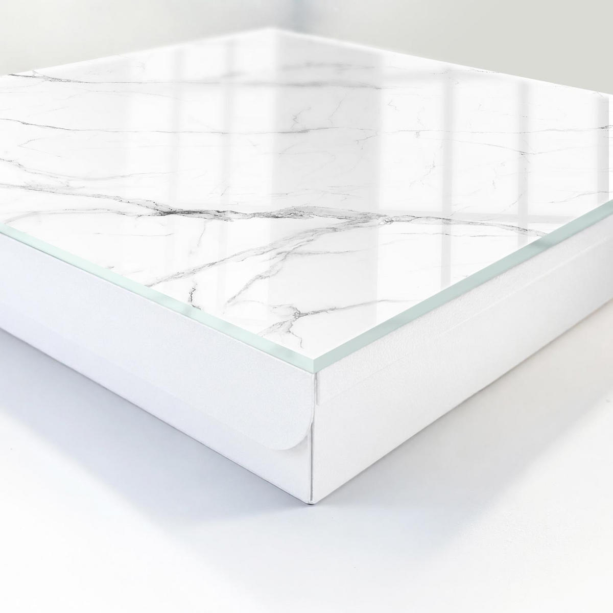 SCHLÜSSELBOX Weiß 30x30 cm – Türöffnung nach rechts - Marmorstruktur - Weiß, Metall (30/30/5cm) - TULUP