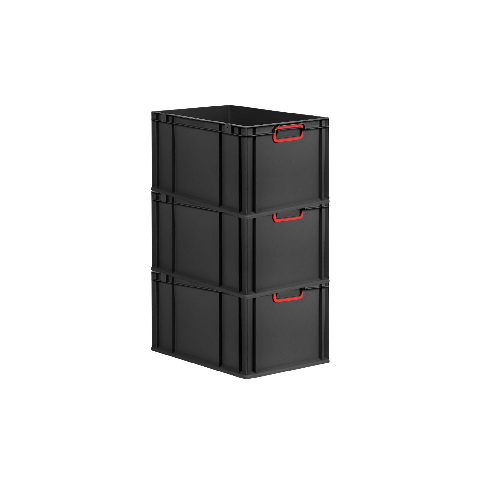 EUROBOX 3x NextGen Color 32x40x60 cm 65 Liter Griffe rot zu, Schwarz - Rot/Schwarz, Kunststoff (40/32/60cm) - PROREGAL