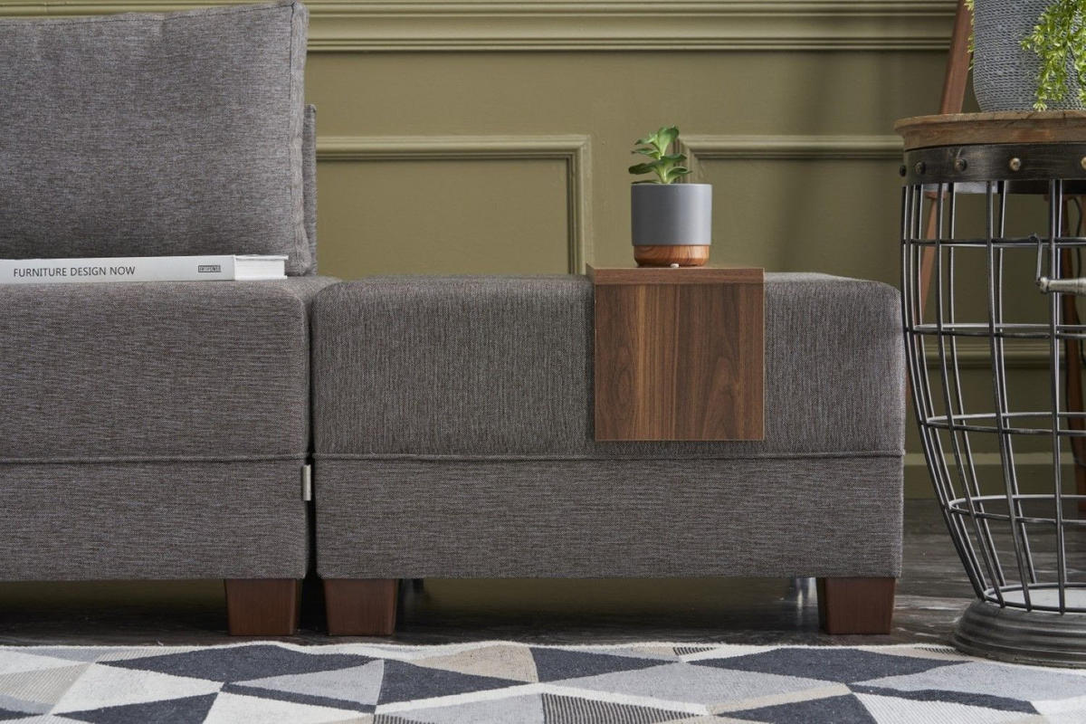 ECKSOFA mit rollbarer Schlaffunktion - Taupe/Walnussfarben, Holz/Textil (280/210cm) - myHomelando