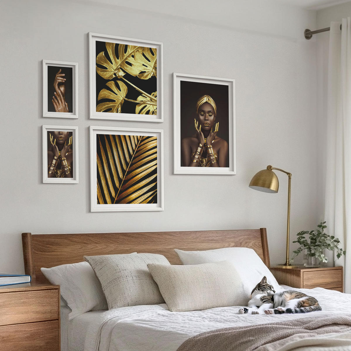 WANDBILDER 5er-Set - 50x50 cm & 20x30 cm & 40x60 cm Weißer Rahmen - Künstlerische Porträts von Frauen - Weiß, Kunststoff (40/60cm) - ArtPrintCave