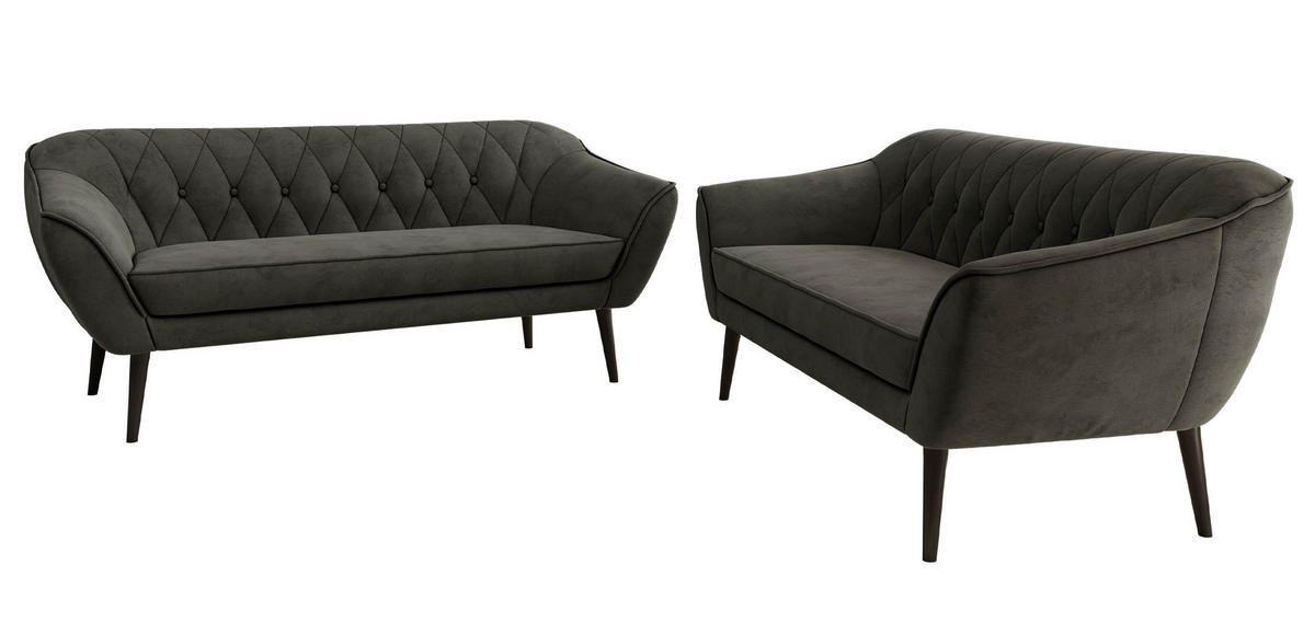 SEDACÍ SOUPRAVA 3+3 PIRS - Tmavě šedá Samet - Černé nohy - černá/tmavě šedá, kompozitní dřevo/textil (180/75/74cm) - MKS
