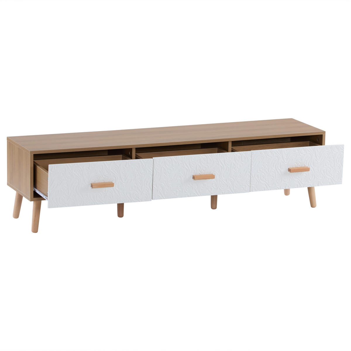LOWBOARD DE-40303 mit Retro-Design und Holzbeinen Weiß/Hellholz - Weiß/Naturfarben, Holzwerkstoff (150/39/35cm) - ComfortXL