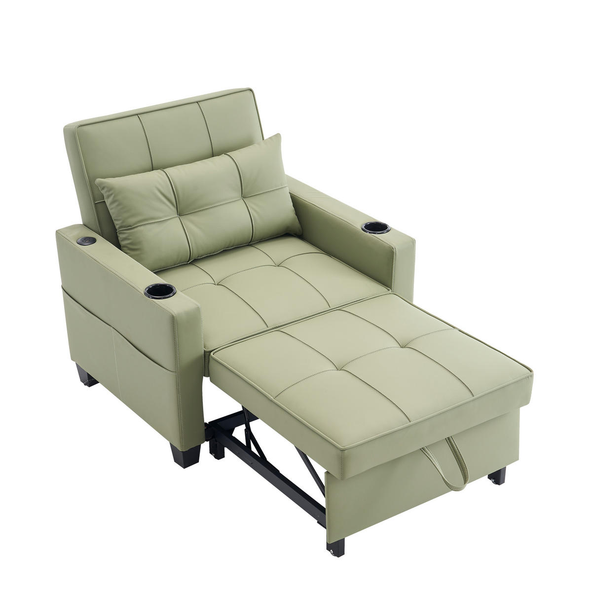 SCHLAFSESSEL DE-35007 3-in-1 mit USB und Getränkehaltern Grün - Grün, Metall (87/84/74cm) - ComfortXL