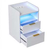 NACHTTISCH Weiß mit 2 Schubladen, Bettseittisch mit LED-Beleuchtung und Ladeanschlüssen, 40/40/60 cm - Goldfarben/Weiß, Holz/Metall (40/60/40cm) - BPKADHY