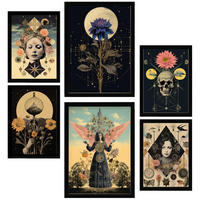 POSTER Set Mit 6 Floralen Mystischen Esoterischen A3 & A4 Schwarzer Rahmen - Schwarz, Papier (29/3cm) - Nacnic