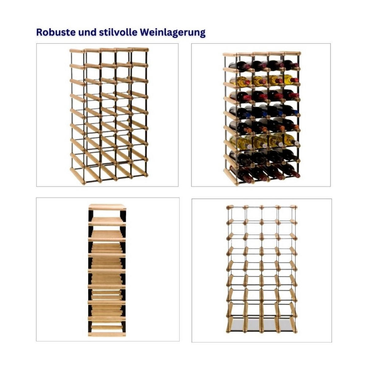 WEINREGAL Vinotega Mod Metal 82,5x42,5x24,5 cm 4x8 Flaschen Massives Kiefernholz Natur - Naturfarben, Holz (42.5/82.5/24.5cm) - PROREGAL