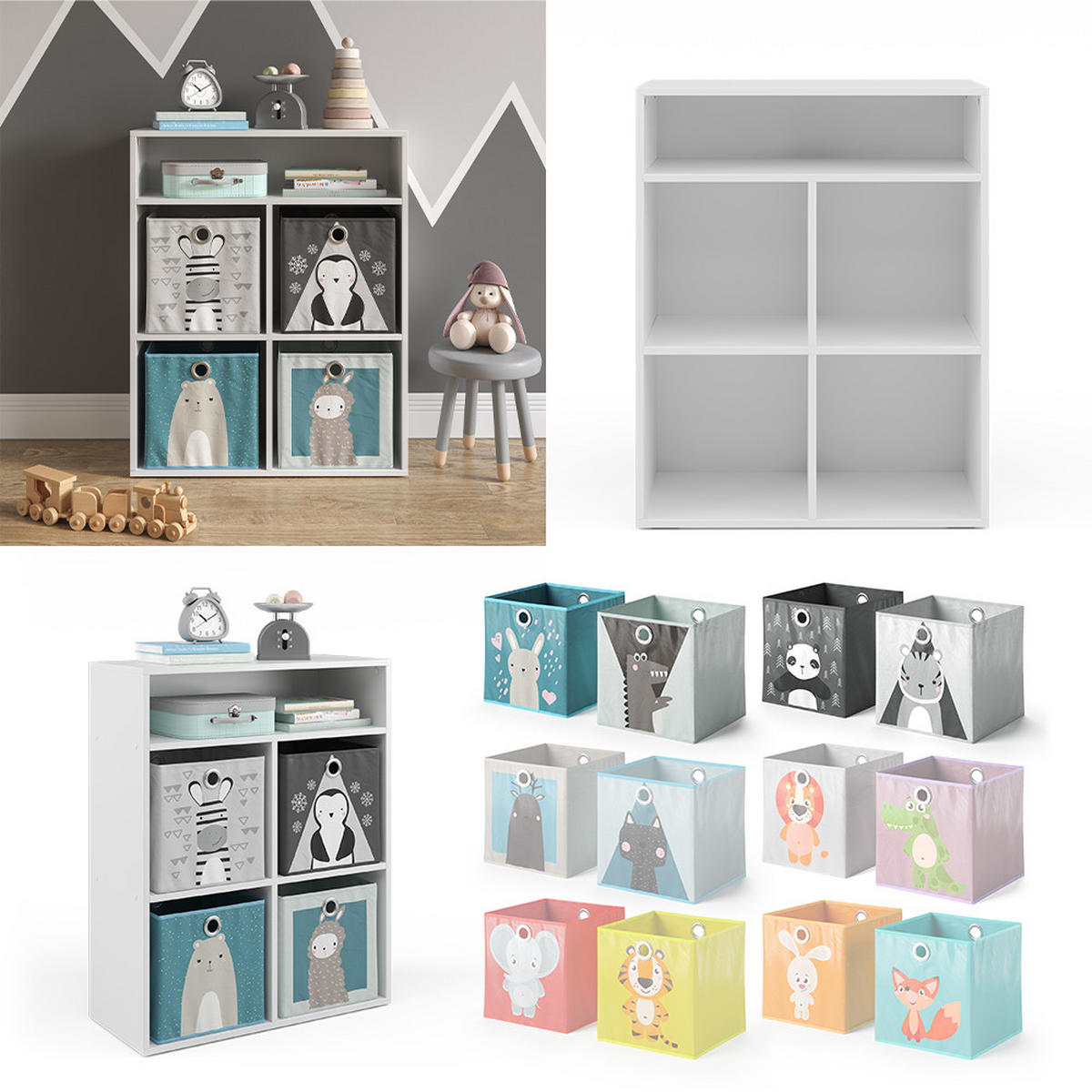 KINDERREGAL Weiß 72 x 90.2 cm mit 4 Faltboxen - Weiß, Holzwerkstoff (72/90.2/30.6cm) - Vicco