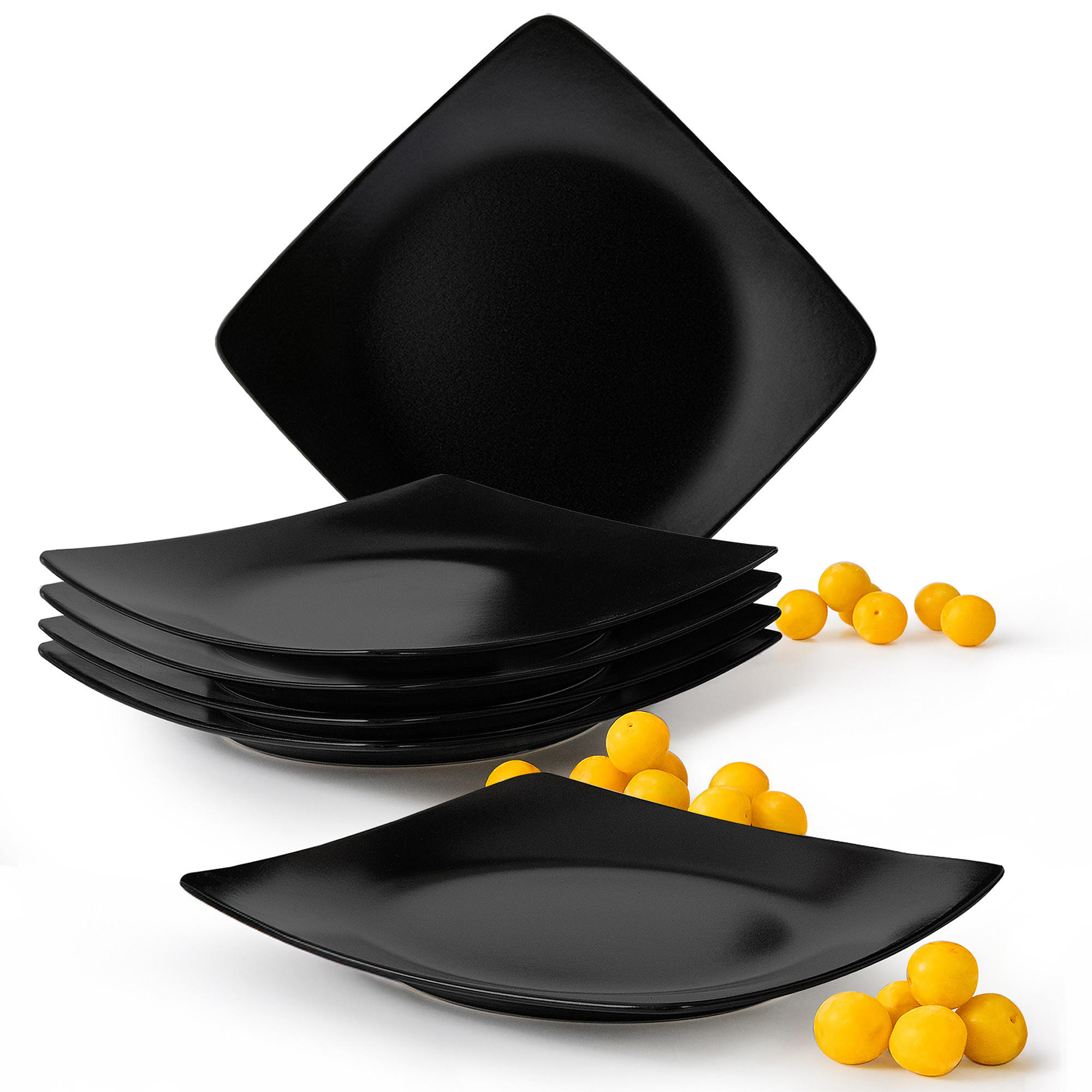 TELLERSET EPIRI Speiseteller 6 Personen 6-tlg - Schwarz, Keramik (25cm) - KONSIMO®