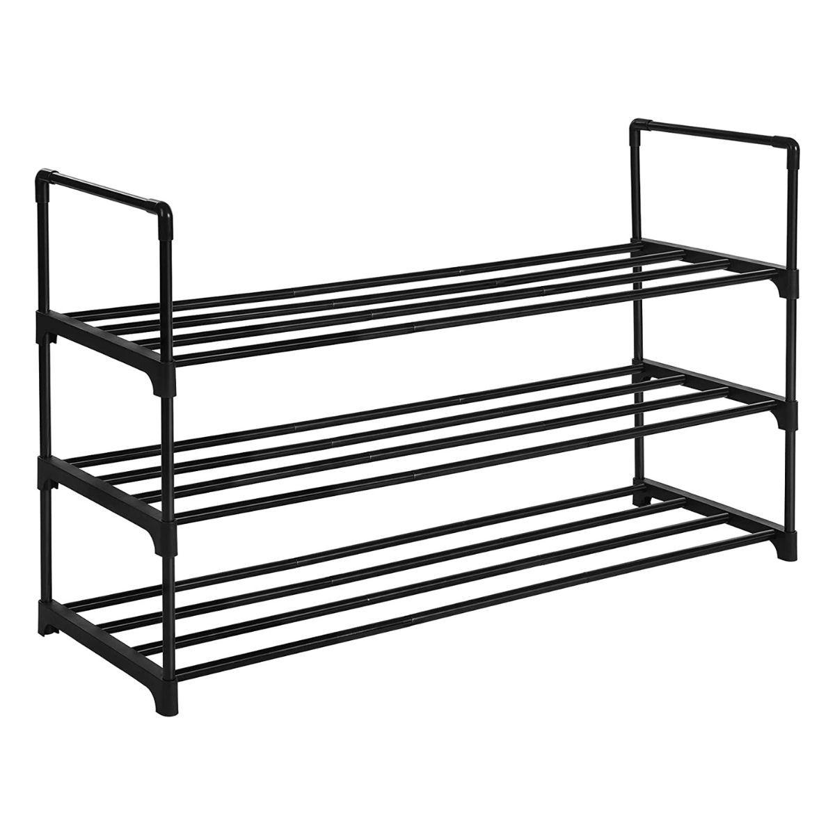 SCHUHREGAL mit 3 Ebenen aus schwarzem Metall - 15 Paare - Schwarz, Metall (30.5/55/92cm) - Calicosy