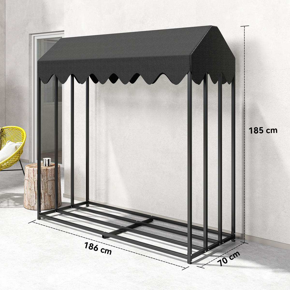 KAMINHOLZREGAL DE-18365 Schwarz - Schwarz, Metall (70/185/186cm) - ComfortXL