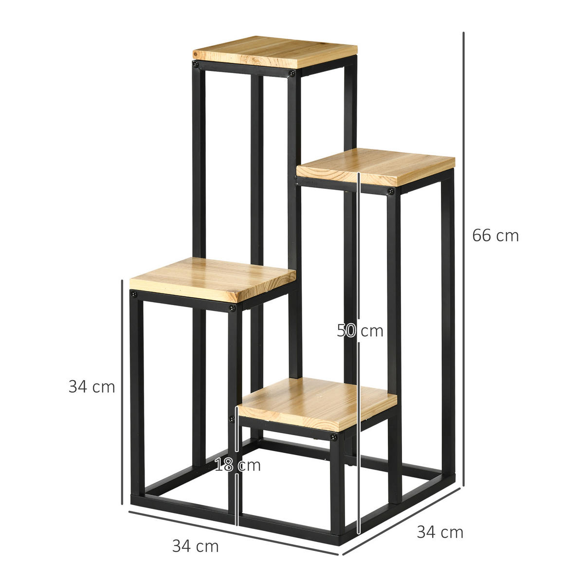 PFLANZENSTÄNDER, Natur - Schwarz, Metall (34/66/34cm) - Outsunny