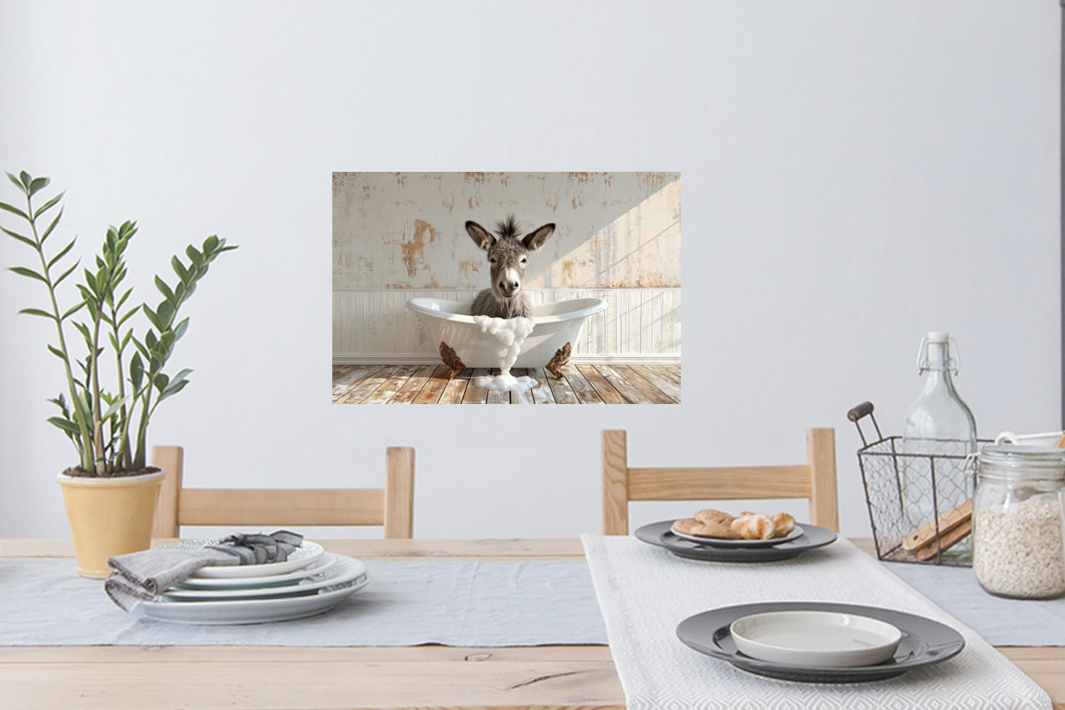 WANDTATTOO Esel - Tiere - Badewanne - Schaumstoff 60x40 cm - Weiß, Kunststoff (60/40/0.1cm) - MuchoWow