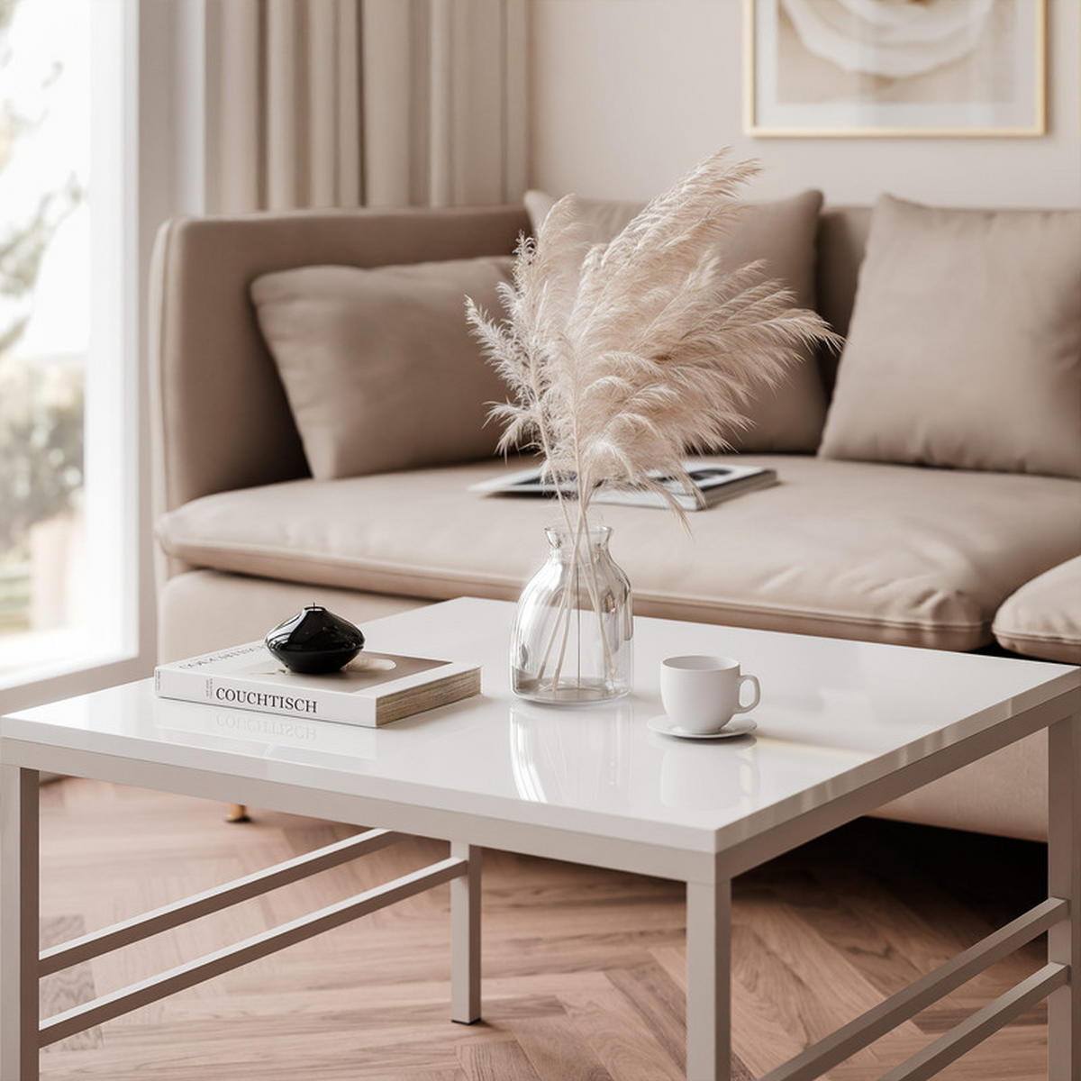 COUCHTISCH FORMA 60/60 cm Quadrat, Kaschmir / Weiß Hochglanz - Kaschmir/Weiß Hochglanz, Metall (60/60/46cm) - Idohome