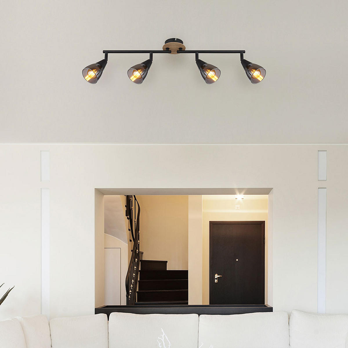 DECKENLEUCHTE Metall Glas Rauchfarben Schwarz - Schwarz, Holz (60/10/19cm) - Globo Lighting