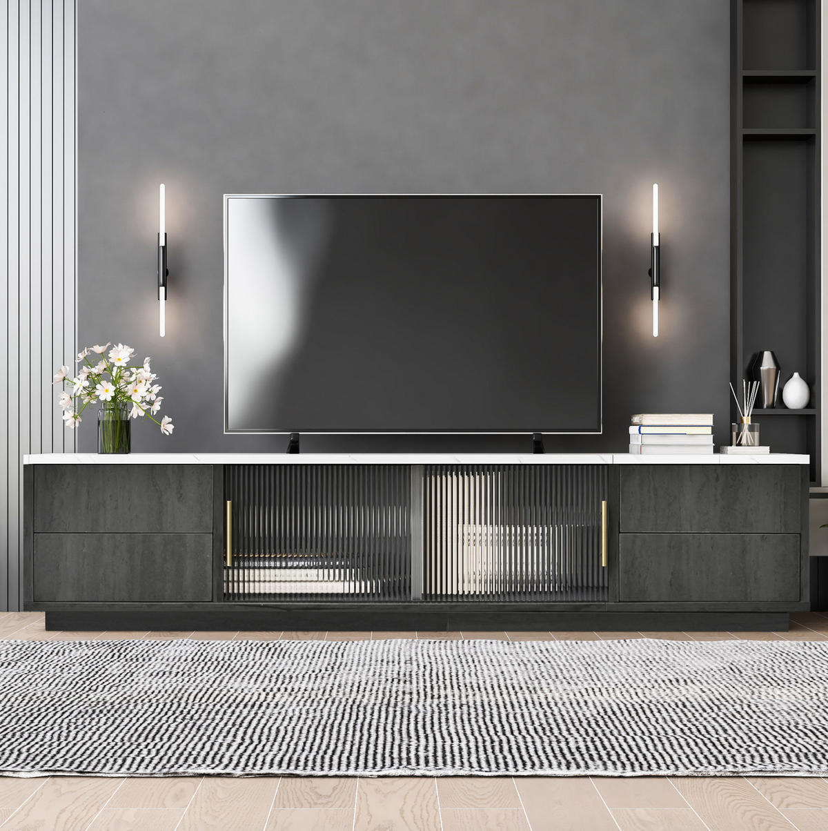 TV-LOWBOARD 160/40/38,5 cm mit 4 Schubladen und Kabeldurchlass - Grau, Holzwerkstoff (160/38.5/40cm) - BEAOK