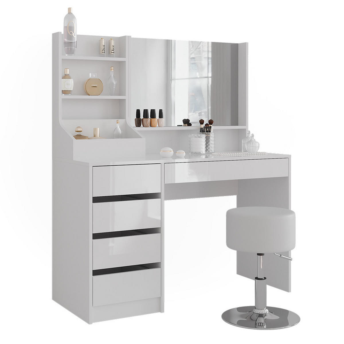 SCHMINKTISCH Sherry Weiß/Weiß Hochglanz 119.8 cm 4 Teile - Weiß Hochglanz, Holzwerkstoff (119.8/76/50.1cm) - Vicco