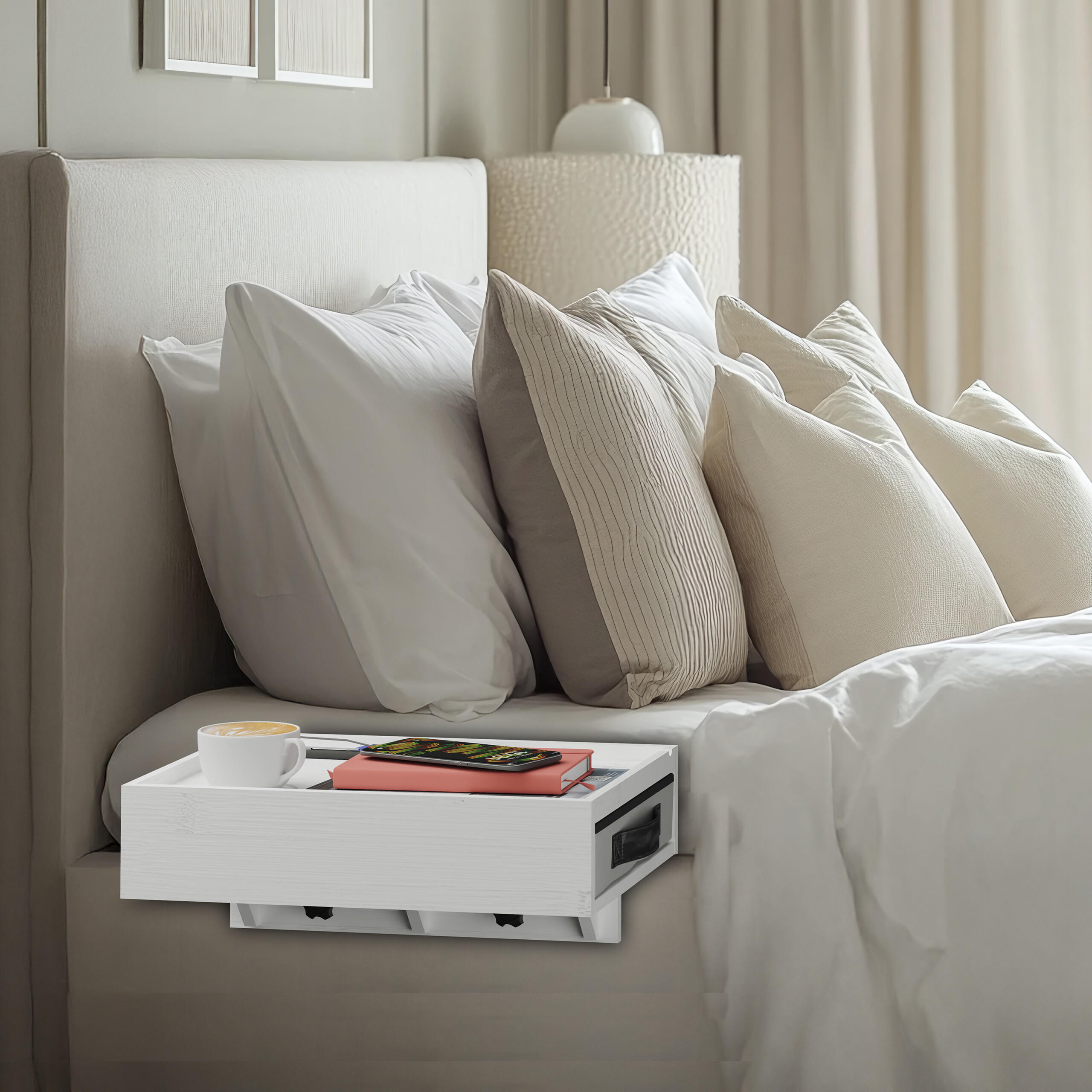 NACHTTISCH - Weiß, Holz/Textil (37/14/26.5cm) - Relaxdays