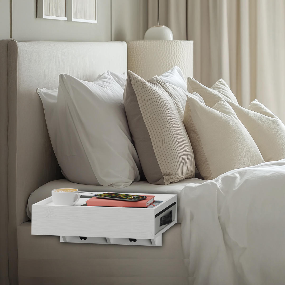 NACHTTISCH - Weiß, Holz/Textil (37/14/26.5cm) - Relaxdays