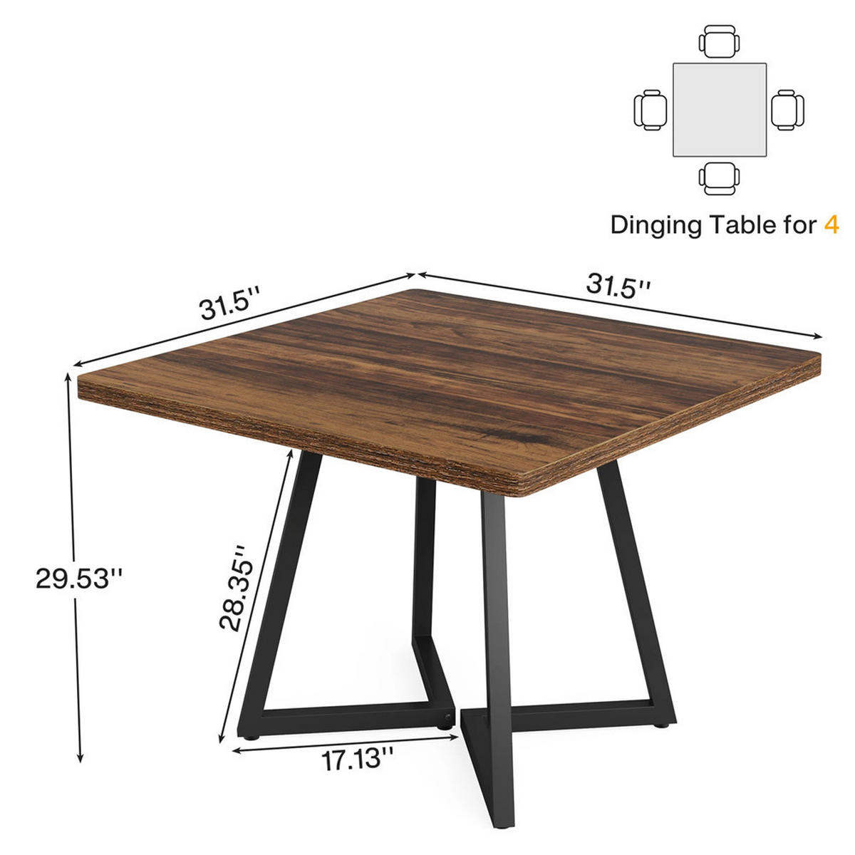 ESSTISCH 80x80 cm quadratisch 4 Personen Braun - Braun, Metall (80/80/75cm) - Kaket