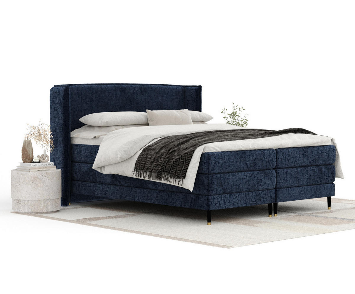 BOXSPRINGBETT Carizzo Marineblau 200/200 cm mit Matratze und Topper - Schwarz/Dunkelblau, Holz/Holzwerkstoff (200/200cm) - Maison de Reve
